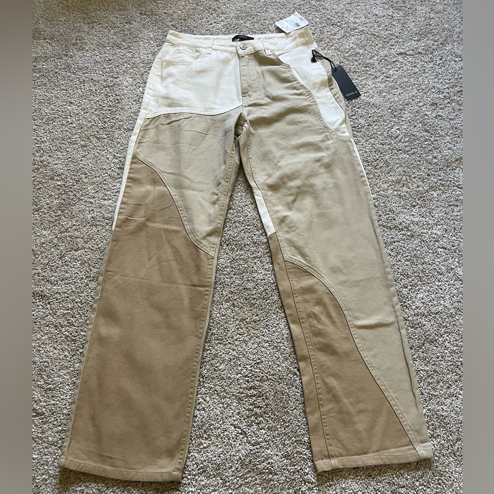 NWT Forever 21 Women's Size Small Tan White Colorblock Pants Boho Western